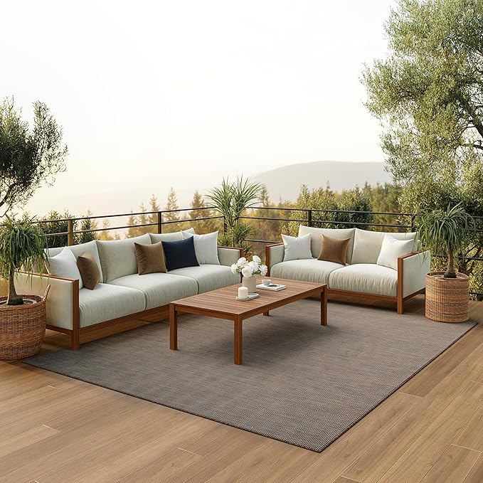 Nourison Positano Indoor-Outdoor Natural 9' x 12' Area Rug, Easy Cleaning, Non Shedding, Bed Room, Living Room, Dining Room, Backyard, Deck, Patio (9x12)