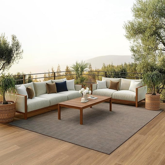Nourison Positano Indoor-Outdoor Natural 9' x 12' Area Rug, Easy Cleaning, Non Shedding, Bed Room, Living Room, Dining Room, Backyard, Deck, Patio (9x12)