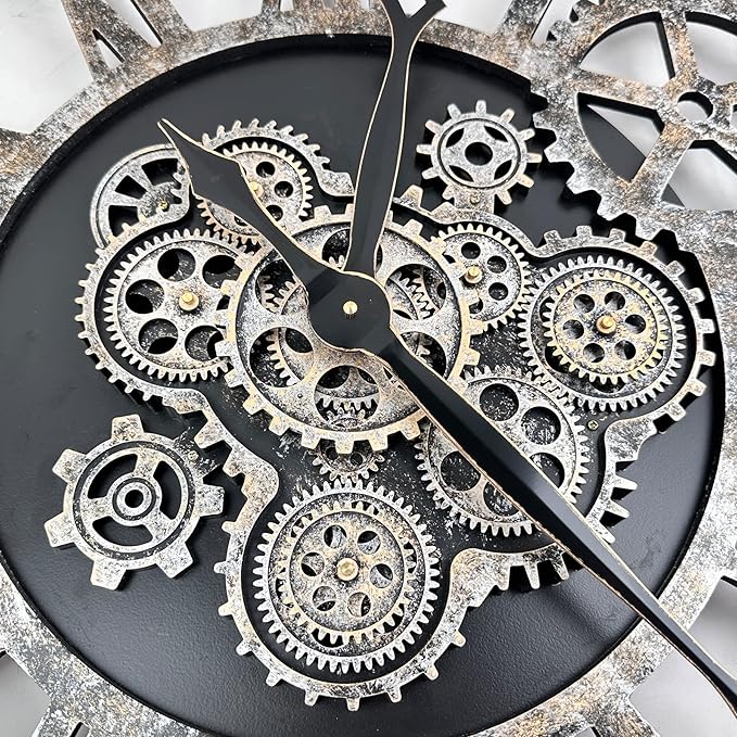 The B-Style 36" Large Moving Gear Wall Clock Oversized Vintage Farmhouse Wall Clocks for Living Room Decor Rustic Industrial Wood Clock (Black and Bronze)