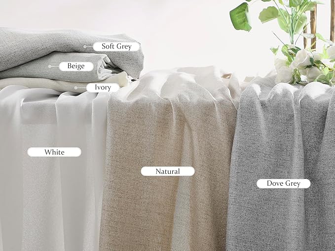 FMFUNCTEX Pinch Pleated Curtain 96 Inches Long for Living Room, Ivory Semi Sheer Faux Linen Textured Pleat Drapes for Bedroom with Hooks, Light Filtering Farmhouse Window Drapes 2 Panels