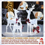 4.5FT Lighted Reindeer Family Set for Christmas Decoration, 3 Pieces Pre-Lit Iridescent Deer Xmas Decor with 200 LED Lights, 3D Glittered Standing Holiday Display for Outdoor, Indoor, White