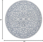 JONATHAN Y Vintage Filigree Indoor Outdoor Round Area Rug 8 Ft Gray/Navy, Charleston Textured Weave for Backyard, Patio, Porch, Easy-Cleaning, High Traffic, Pet-Friendly, Non-Shedding (SMB106C-8R)