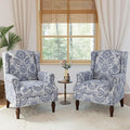 Lumibee High Back Accent Chair Set of 2, Armchair in Fabric,Comfy Upholstered Wingback Single Sofa Reading Chairs with Solid Wood Legs for Living Room,Bedroom,Office-Navy