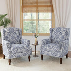 Lumibee High Back Accent Chair Set of 2, Armchair in Fabric,Comfy Upholstered Wingback Single Sofa Reading Chairs with Solid Wood Legs for Living Room,Bedroom,Office-Navy