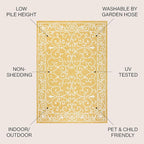 JONATHAN Y Vintage Filigree Indoor Outdoor Square Area Rug 5X5 Yellow/Cream, Charleston Textured Weave for Backyard, Patio, Porch, Easy-Cleaning, High Traffic, Pet-Friendly, Non-Shedding SMB106L-5SQ