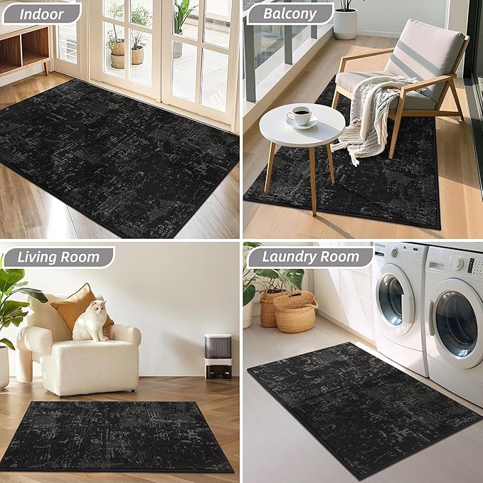 BEQHAUSE Dirt Trapper Door Mat 20"x32" Non-Slip Door Mats Washable Entryway Rugs Stain Resistant Doormat Absorbent Welcome Floor Mat for Front Back Door, Muddy Wet Shoes & Paws,Black