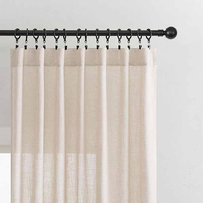 Joydeco Linen Curtains for Living Room,Semi Sheer Drapes Window Long Curtains 84 inches Long Pink Beige