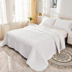 MarCielo 3-Piece 100% Cotton Oversized Bedspread Lightweight Quilt Coverlet Embroidery Farmhouse Bedding Set T0 (Bright White, Oversized King (118"x106"))