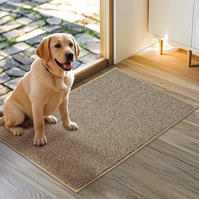 JSEI Dirt Trapper Door Mat 20"x32" Non-Slip Washable Entrance Mat, Dog Doormats, Absorbent & Fade-Resistant Floor Mats, Low Profile Welcome Mats for Entryway, Front Door, and Inside Entrance, Beige