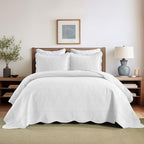 MarCielo 3-Piece Christmas Quilt 100% Cotton Oversized Bedspread Lightweight Coverlet Embroidery Christmas Tree Pattern Bedding Set (TC Bright White, Oversized Queen (100"x106"))