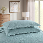 MarCielo 3-Piece 100% Cotton Oversized Bedspread Lightweight Quilt Coverlet Embroidery Farmhouse Bedding (Tf Aruba Blue, Oversized King (118"x106"))