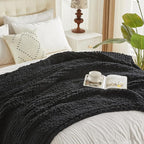 Carriediosa Chunky Knit Throw Blanket 60" X 80" Twin, 100% Hand Made Large Chenille Loop Yarn Soft Fluffy Throws for Couch Sofa Bed, Big Crochet Cozy Heavy Thick Cable Woven Blankets, Black