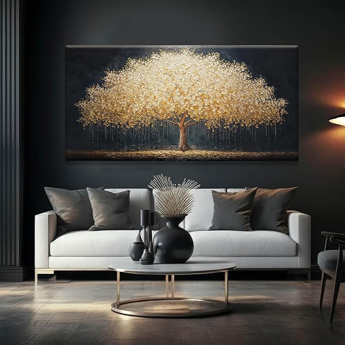 Tsomzxng Abstract Wall Art Gold Tree Of Life Artwork Canvas Art Wall Decor Painting Prints Gold Tree Large Abstract Wall Decor Picture For Living Room Bedroom Home Office Artwork 29"X 58"