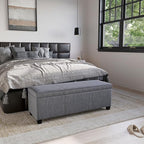 BELLEZE Storage Ottoman, 47 Inch Bench Bedroom Bench with Safety Close Hinge, Extra Long Ottoman with Storage for Living Room, Entryway, Hallway, Foot Rest, Support 300lbs - Gray