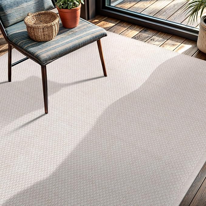 CAMILSON Easy Jute Rug 4x6, Indoor Outdoor Off-White Farmhouse Area Rugs for Living Room Patio and Kitchen Rug, Solid Woven Design, Easy-Cleaning, Washable Outside Carpet Alfombras (4 x 6)
