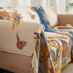 Boho Throw Blanket for Couch Sofa Bed, 100% Cotton Woven Quilt with Tassel 80”x90”, Super Soft Muslin Blanket with Floral Printed, Decorative Reversible Bed Blanket/Cover for All Seasons