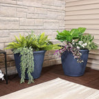 Sunnydaze 24-Inch Anjelica Large Plastic Pot for Plants - Outdoor Polyresin Round Planter with Drillable Drainage Holes - Slate - 4pk