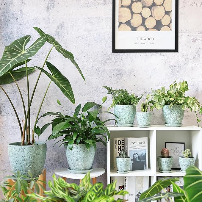 Succulent Planter for Indoor Plants, 4 Inch Small Ceramic Plant Pot with Drainage Holes and Saucers, Flower Pots for herb - Set of 4