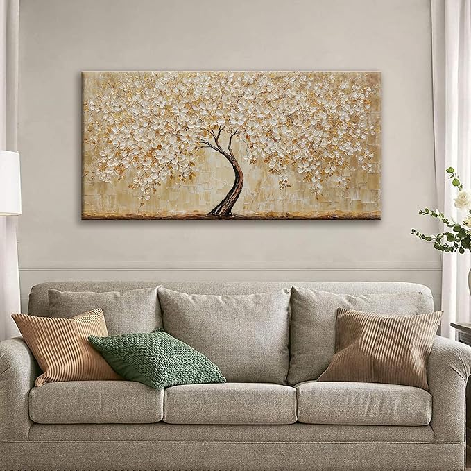 TAIJXAGSG Botanical Wall Art Gold Tree Flower Abstract Wall Decor Modern Canvas Art Wall Decor Print Abstract Paintings Pictures For Bedroom Bathroom Office Home Artwork Can Be Hung Directly 20"X 40"
