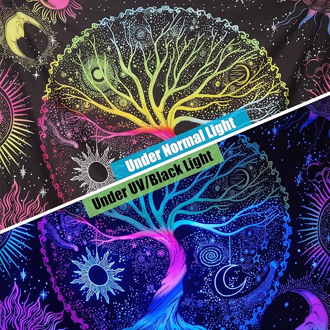 AACKart Blacklight Tapestry for Bedroom - Spiritual Tree of Life Wall Tapestry Glow in the Dark Wall Hanging 59.1 x 51.2 inches