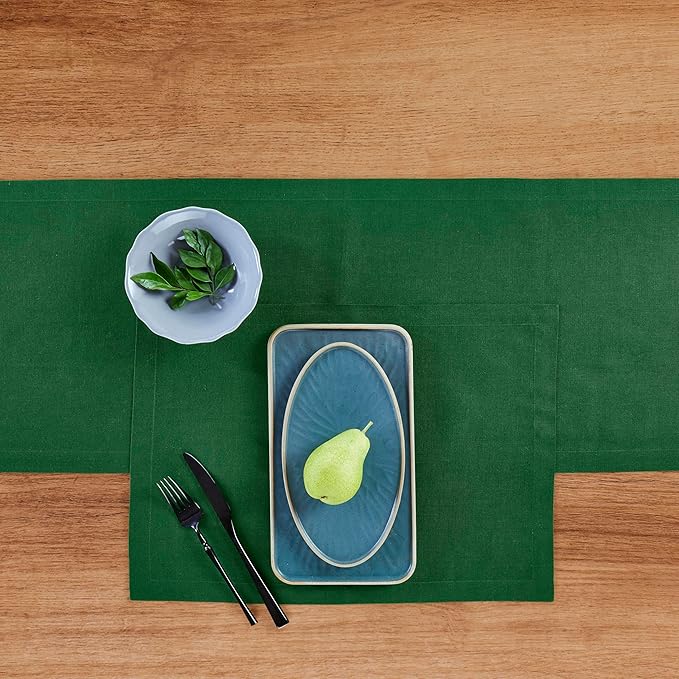 Solino Home Linen Pine Green Table Runner 108 Inches Long - 100% Pure Linen 14 x 108 Inch Table Runner for Fall, Autumn, Thanksgiving - Fete