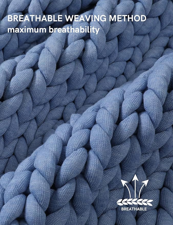 YnM Chunky Throw Blanket, Medium-Weight, Hand Knitted, Skin Friendly, Ventilated and Breathable, Machine Washable, Home Décor Piece for Couch, Sofa and Bed (Cerulean Blue, 50x70 Inch)