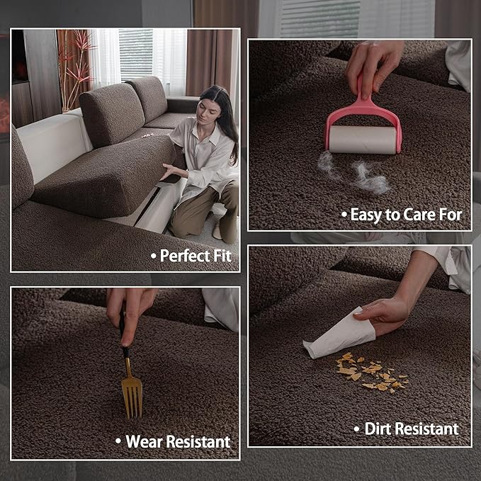 Couch Cushion Covers for Sectional Sofa, Stretch Soft Sofa Slipcovers Washable Wear-Resistant Universal Furniture Protector for Living Room(1 Piece Large Cover, Brown)