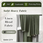 RAIN CITY Extra Wide Linen Blackout Curtains & Drapes with Hooks 70 in Width for 60&72 Inch Window 2 Panels,Back Tab Pleated Curtains for Track System Sliding Glass Door 70x102,Loden Olive Green