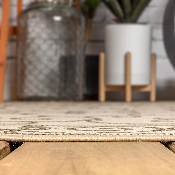 JONATHAN Y Vintage Filigree Indoor Outdoor Octagon Area Rug 5 Ft Beige/Brown, Charleston Textured Weave for Backyard, Patio, Porch, Easy-Cleaning, High Traffic, Pet-Friendly Non-Shedding SMB106A-5TGN