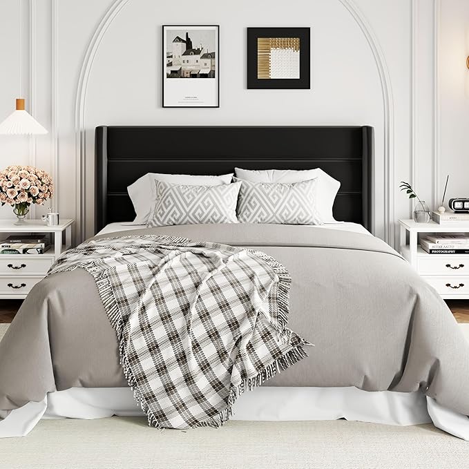 Allewie Full Size Velvet Lift Up Storage Bed, Modern Wingback Headboard, Hydraulic Support, No Box Spring Needed, Black