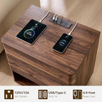 Nightstand with Charging Station, 22" Push-to-Open Bedside Table with 2 Storage Drawers, Large Modern End Table for Bedroom,Living Room,Brown