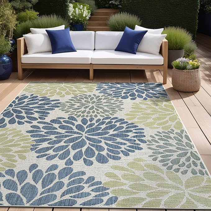 Beverly Rug Outdoor Rug 10x14 Modern Exotic Tropical Leaf Area Rugs for Indoor and Outdoor Patio Deck Porch Garden Water Resistant Washable Outside Carpet (10 x 14 Olive)