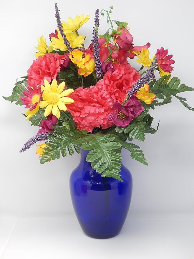 Floral Supply Online - 8" Rose Vase and Flower Guide Booklet - Decorative Glass Flower Vase for Floral Arrangements, Weddings, Home Decor or Office. (Cobalt)