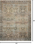 Loloi Layla Collection LAY-03 Olive/Charcoal 2'-3" x 3'-9" .13" Thick Accent Rug, Soft, Durable, Vintage Inspired, Distressed, Low Pile, Non-Shedding, Easy Clean, Printed, Living Room Rug