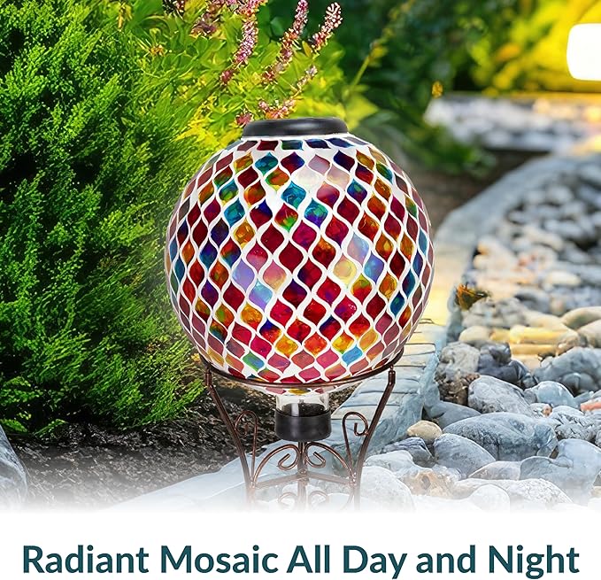 Sunnydaze 10-Inch Solar Gazing Ball for Garden - Glass Outdoor Gazing Globe - Summer Trellis