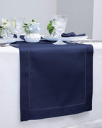Solino Home Linen Navy Table Runner 72 Inches Long - 100% Pure Linen Hemstitch Table Runner 14 x 72 Inch for Dresser, Dining, Fall, Autumn, Halloween, Thanksgiving - Classic Hemstitch