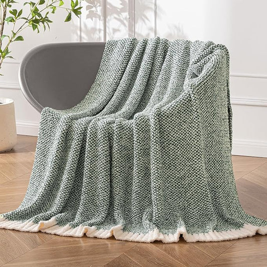 MIULEE Green Super Soft Throw Blanket for Bed, Twin Size Cozy Fluffy Warm Blankets Knit Blankets for Couch, Sofa, Chair, Living Room, Camping, Picnic, 60 x 80 inch