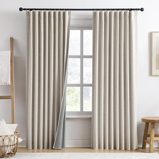 RAIN CITY 92 Inch Long Curtains Blackout 2 Panels,Custom Made Modern Neutral Soundproof Elegant Decorative Dark Out Linen Cottage Nursery Draperies for Living Room 50x92-in Linen Beige