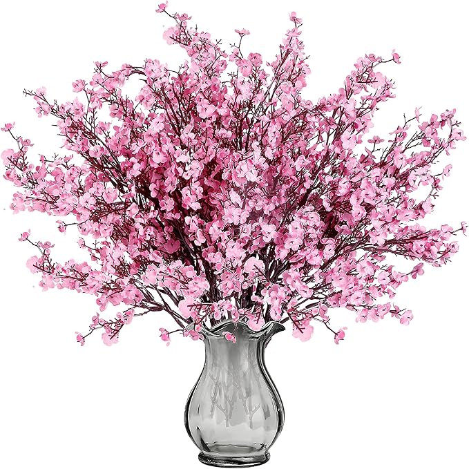 Sggvecsy 10 Pcs Babys Breath Artificial Flowers Gypsophila Bouquets Bulk Real Touch Fake Silk Flowers for Home Wedding DIY Floral Arrangement Kitchen Table Centerpiece Festival Decoration (Pink)