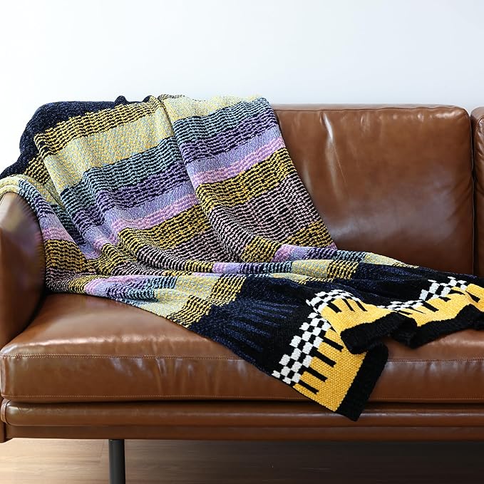Soft Chenille Yarn Throw 36"x48", Handmade Knit Throw Blanket, for use in All Seasons, Soft Cozy Warm Knitted Blanket for Bed Sofa, Couch Chair, Living Room(1.76Ib)
