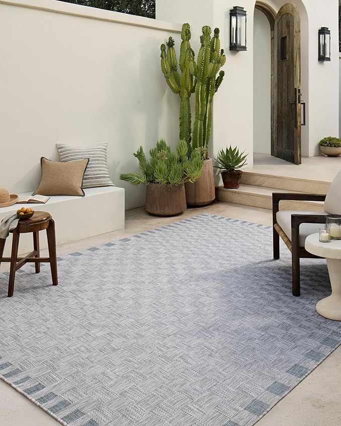 Loloi Amber Lewis Topanga Collection TOP-07 Silver/Blue 9'-2" x 12'-0" Indoor/Outdoor Area Rug