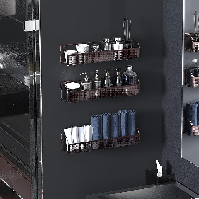 Simple Houseware Wall Mounted Spice Rack Shelves Organizer, Bronze, 3-Pack