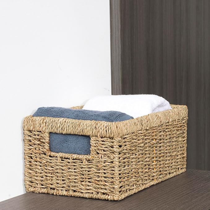 CENBOSS Wicker Baskets (Medium, Seagrass, 1PC) Rattan Storage Baskets for Shelves, Woven Seagrass Holder