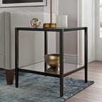 Henn&Hart 20" Wide Square Side Table with Mirror Shelf in Blackened Bronze, Table for Living Room, Bedroom