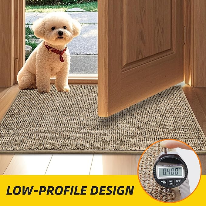 JSEI Dirt Trapper Door Mat 24"x60" Non-Slip Washable Entrance Mat, Dog Doormats, Absorbent & Fade-Resistant Floor Mats, Low Profile Welcome Mats for Entryway, Front Door, and Inside Entrance, Beige