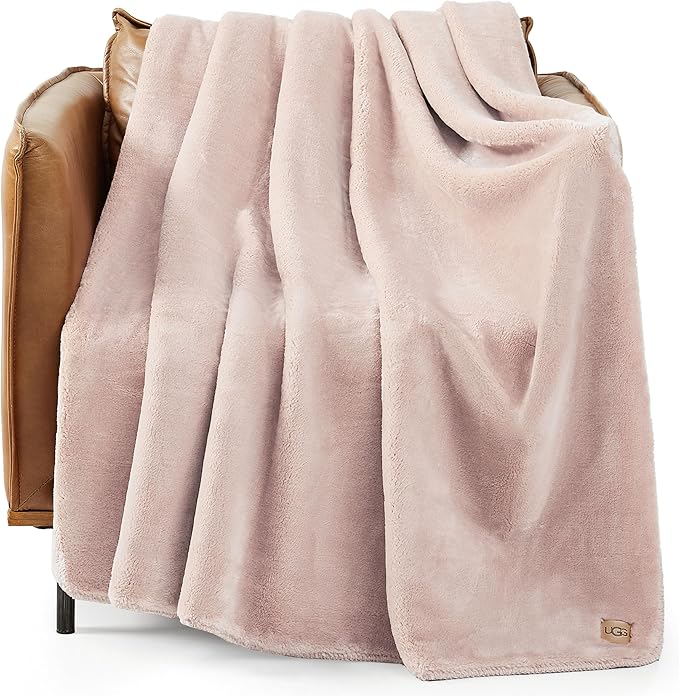 UGG Whitecap Plush Throw Blanket Fleece Lightweight Soft Throw for Couch or Bed Luxury Home Decor for Living Room Washable Hypoallergenic Blankets for Dorm Decor, 50-inch x 70-inch, Light Pink Quartz