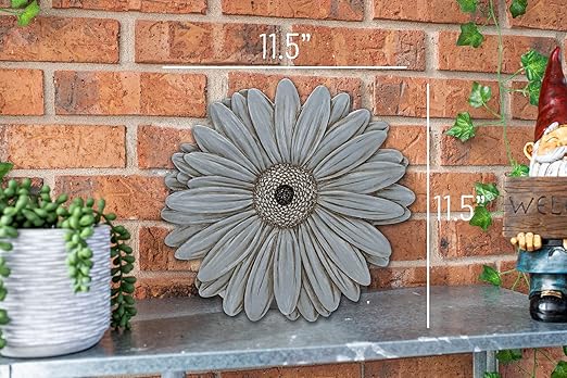 NAT & Jules Gerbera Daisy Flower Shaped Dimensional Indoor Outdoor 12 inch Cast Resin Decorative Garden Stepping Stone, Patio, Walkway Sculpture Yard Art, Stone Grey