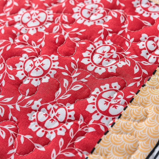 NEWLAKE Quilt Bedspread Sets - Bohemian Farmhouse Pattern Reversible Coverlet Set, Queen Size