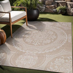 Medallion Outdoor Rug 9x12 Washable Outside Carpet for Indoor Patio Porch Waterproof Easy Cleaning Non Shedding Area Rugs Beige 9 x 12