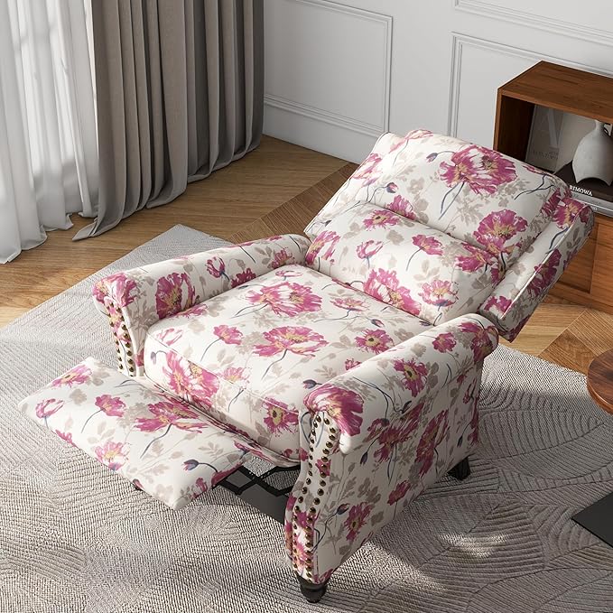 UIXE Pushback Recliner Chair, Fabric Armchair Push Back Accent Chair, Rivet Trim Club Chair Home Theater Overstuffed Single Sofa Reading Seat for Living Room, Pattern